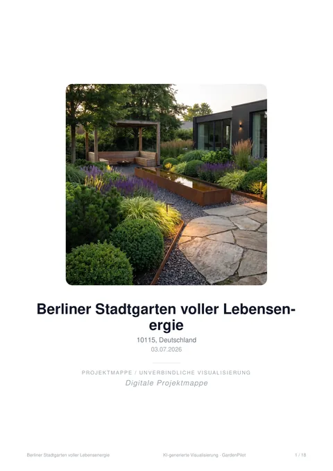 Deckblatt der Kundenmappe mit Projektbild, Projektname und Betriebsprofil