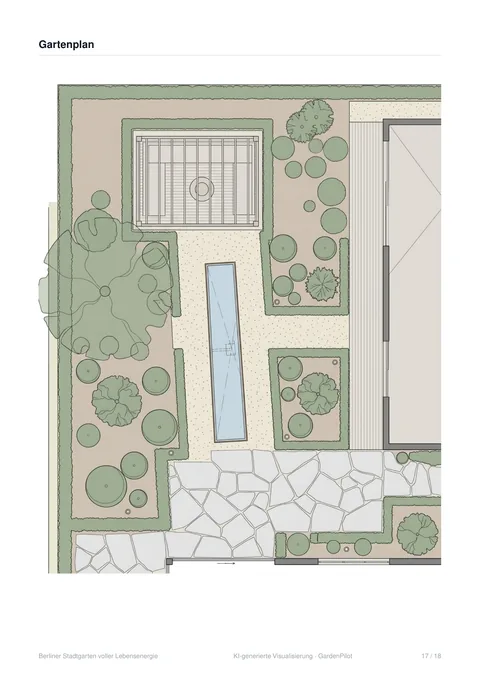Gartenplanseite der Kundenmappe: Draufsicht zum Konzept